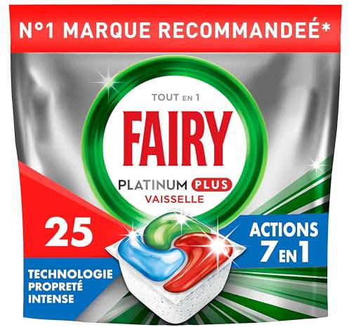 Fairy Platinum Plus Tablettes Lave-Vaisselle Tout En 1 Brise Fraîche, Pack Familial 125 Capsules (5x25), Nettoyage Optimal Pour Une Vaisselle Propre Comme Neuve, Élimine 99% des Résidus