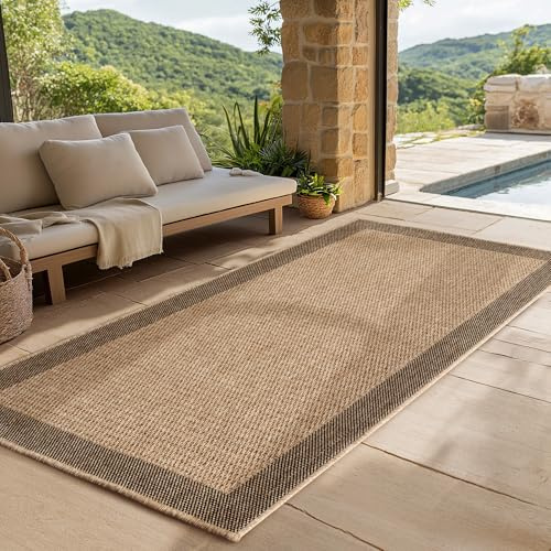 SIMPEX Indoor Outdoor Teppich Wetterfest- pflegeleicht im natürlichen Jute-Look, Sisal Teppich Wohnzimmer, Küche, Terrasse, Garten und Balkon, 80x150 cm