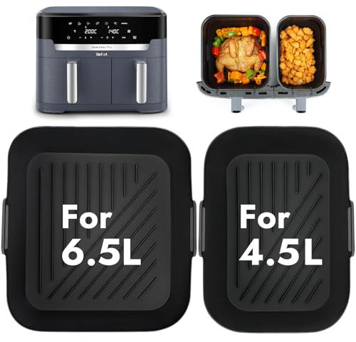 BYKITCHEN Silicone Air Fryer Liner for Tefal XXL Dual Easy Fry 11L Airfryer, Accessories for Tefal Dual Drawer 6.5L+4.5L EY942BG0, Silicone Tray for Air Fryer Basket Cooking Baking