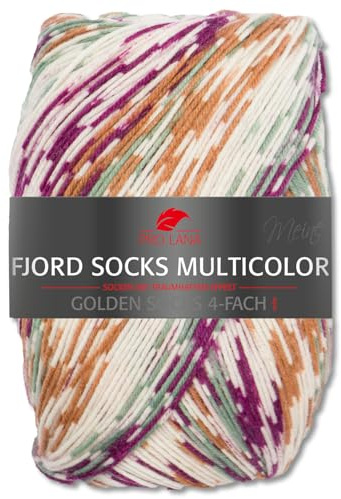 Frida's Wollhaus Pro Lana 100 g Fjord Socks 4 capas Fjord Socks Multicolor Sricken Crochet Socks Ovillo de lana para calcetines, 6 colores (481)