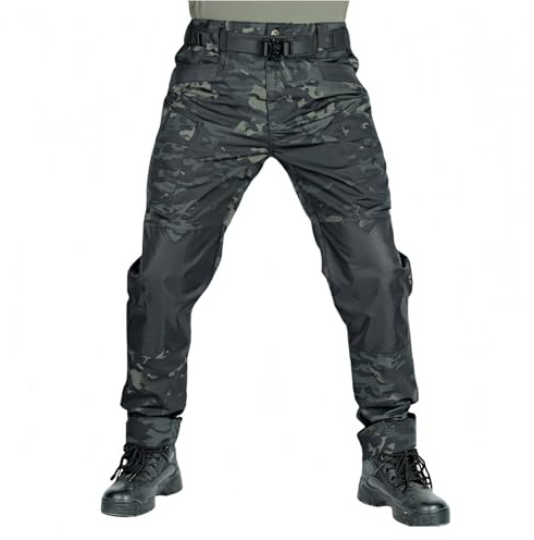 Pantalones tácticos LeSpartan Le Spartan para hombre, pantalones de motocicleta, ligeros, repelentes al agua, Ripstop, cargo, de secado rápido, pantalones de senderismo para ciclismo, Camuflaje Negro