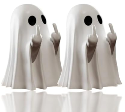 Cohentbliss 2 Piezas Figura Fantasma Halloween, Fantasmas Decoracion, Esculturas Espeluznantes, Espíritu con Dedo Medio, para Decorar en Halloween, Pascua y Fiestas de Casas Encantadas
