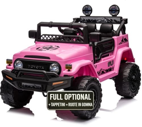 TOYSCAR Auto Macchina Elettrica per Bambini Jeep Toyota Fj Cruiser 12V Ruote in Gomma Full Optional Sedile Pelle Porte Apribili Tappetino e Telecomando (Rosa)