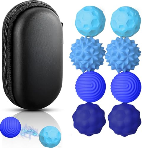 JoyJoyful 8 PCS Balle Anti-Stress Enfant Adulte, Fidget Toys Anti Stress Pierre Sensorielle Texturée, Outil de Relaxation pour Gestion du Stress, TDAH, Autisme (Bleu)