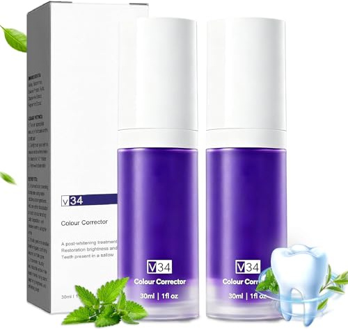 2Pcs 30ml Pasta Dental Blanqueadora Morada, Color Corrector Serum Dientes V34, Blanqueador Dientes Morado, Eliminación De Manchas Amarillas, FáCil De Usar, Unisex