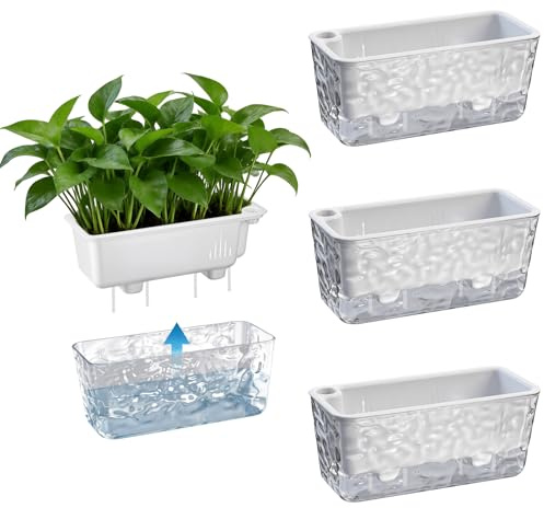 Yimomoyi 28cm Vasi con sistema di irrigazione automatico, set da 3 vasi rettangolari da davanzale per erbe aromatiche, vasi in plastica adatti per giardini interni ed esterni, uffici e terrazze