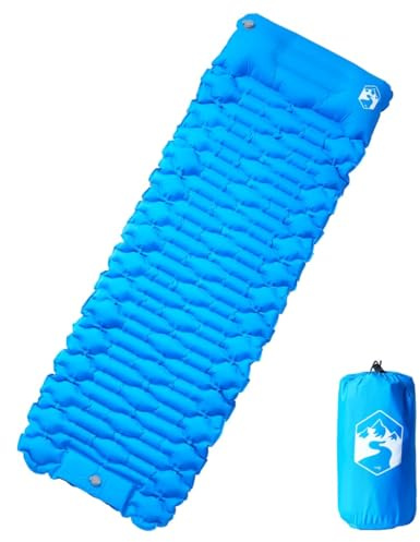 Ziaphsol Matelas auto-gonflant avec coussin, tapis de camping en nylon 40D avec revêtement TPU, 193 x 66 x 6 cm, léger, compact, avec pompe à pied, pour extérieur, randonnée, trekking, tente et voyage