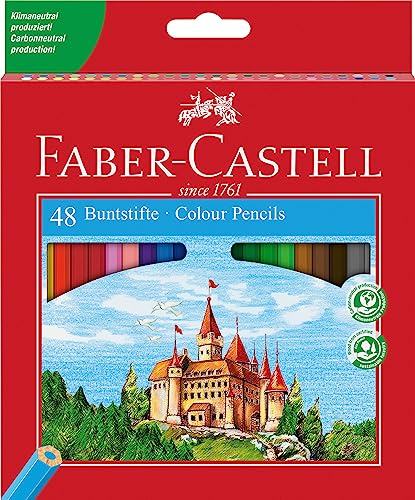 FABER-CASTELL 120148 - Buntstifte Set Castle, 48-teilig, hexagonal, bruchsicher, für Kinder und Erwachsene