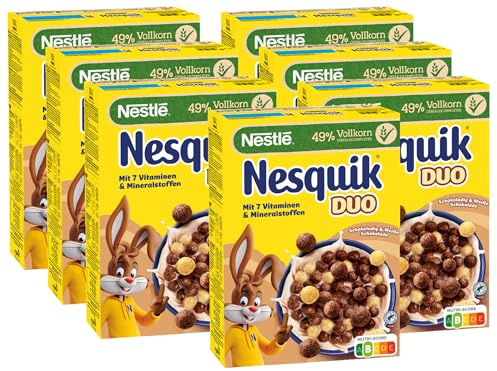 NESTLE NESTLE NESTLÉ Nesquik Duo Cereals, braune und weiße Schoko Cerealien mit Vollkorn, 7er Pack (7 x 325 g)
