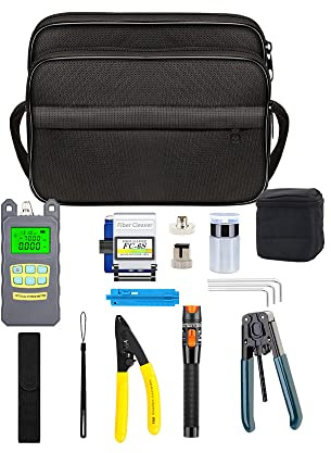 Fiber Optic Kit, 9 in 1 FTTH Kit with FC-6S Fiber Cleaver and Optical Power Meter 5km Visual Fault Locator Wire stripper