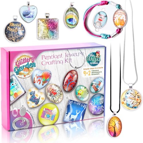 Kit Fabrication de Bijoux pour Filles. Bricolage Collier Pendentif et Bracelet Loisirs Créatifs avec de Perles de Verre et Charms - Loisir Creatif Enfant, Jouet, d'arts et Artisanat, Cadeau
