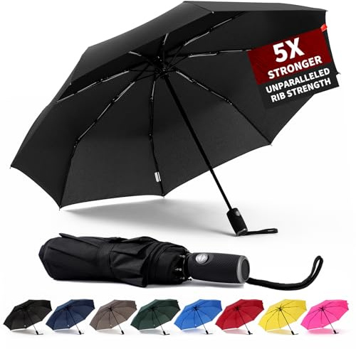 Anntrue Windproof Travel Umbrella, Auto Open Close Lightweight Compact Portable Backpack Folding Umbrella, Perfect for Car, Purse, Men and Women (Black)
