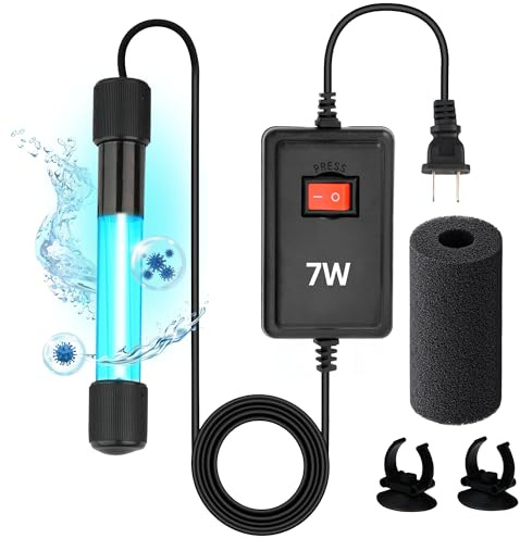 7W UV Sterilizer for Aquarium– UV-C Clean Light with a 9.84 ft Cord for Use in Filters, Sumps and Small Ponds| Clears Green Water, Removes Cloudiness, & Promotes a Healthy Clear Tank for Fish & Plants