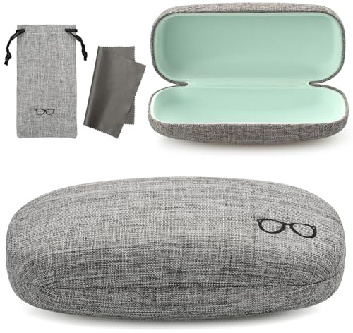Vemiss Hard Shell Sunglasses Case, Large Linen Fabric Protective Glasses Case for Men Women, Durable (Large Gray/Green)