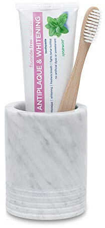 JIMEI Natural Marble SPA Collection Tumbler Toothbrush Holder Makeup Brush Holder Bathroom Countertop Organizer