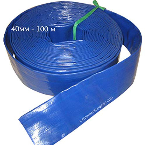 Tubo da Giardino 40mm | Tubo Piatto 40 mm 100 Metri | Tubo Piatto per per Pompa Sommergibile | Bobina Flessibile Irrigazione | Tubo di Scarico 40 mm | Tubi in PVC Blu per Pompa Dell'Acqua