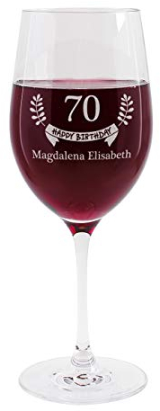 Herz & Heim® Weinglas mit Gravur des Namens zum 70. Geburtstag - Happy Birthday - die Geschenkidee