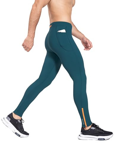 baleaf Men's Thermal Running Leggings Water Resistant Winter Cycling Walking Gym Tights with Zip Legs Pockets Lightweight Blue M