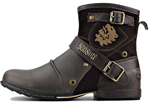 IFIKK Botines para hombre Botas vaqueras de trabajo de alta calidad Botas de moto con cremallera Botas occidentales de moda para hombre (Café,41,41)