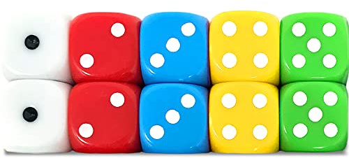 Smith’s® 10 Pack of Eco Friendly Dice | 16MM | 6 Sided Dice | No Harmful Materials | Rounded Edges for Smoother Rolling | 5 Beautiful Custom Colours