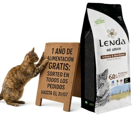 Lenda Gato Senior Urinary & Sterilized 2Kg - Pienso para Gatos Mayores con Problemas Urinarios | Comida para Esterilizados | Natural y SIN Cereales | Para Gatos con Sobrepeso