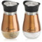 COM-FOUR® Ensemble salière et poivrière 2 pièces en acier inoxydable et verre - Récipient à épices avec étiquette - Shaker pour épices dans la cuisine (Ensemble 2 pièces - couleur cuivre)