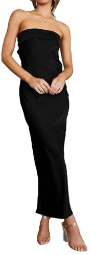xxxiticat Abito da donna estivo in raso, sexy, senza schiena, ritagliato, formale, per matrimoni, ospiti, serate, feste