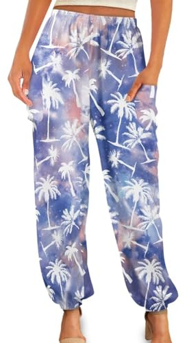 Gzzxiailg Palm Pattern Kung fu Pant for Womens Pilates Dance Training Trousers Smocked Waist Tai Chi Pant Yoga Clothes with Pockets Size S-4XL