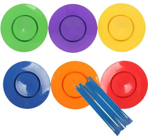 Sanfly Platos Giratorios para Malabares, 6 Platos Giratorios Y 6 Palos, Accesorios De Rendimiento Acrobático De Circo, Juego De Malabares Colorido para Niños Y Adultos