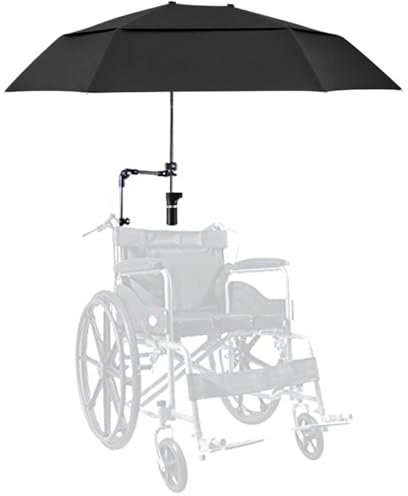 Paraguas de silla con abrazadera ajustable, paraguas de silla de ruedas de protección de lluvia/UV, 40.9 Parasol extendido de doble lado para cochecito, cochecito, bicicleta, sillas de playa, blanque