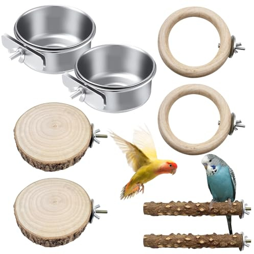Set di 8 posatoi naturali per uccelli, in acciaio inox, per uccelli, per appendere il pappagallino, per uccelli, accessori per parrocchetti, canarini, agapornidi