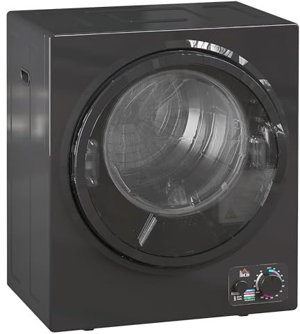 HOMCOM Sèche-linge à évacuation portátil, sèche-linge électrique 850 W, 4 Kg, 4 modes de séchage, 2 niveaux de chauffage, cuve en acier inoxydable, installation murale, pour appartement dortoir, noir