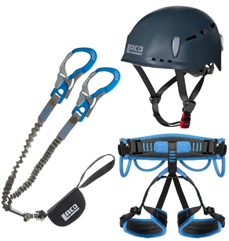 LACD Klettersteigset Ultimate Ferrata S mit mit Swivel (Drehwirbel) + Helm Protector 2.0 Midnight + Klettergurt Start 2.0 (Grösse S Taillenumfang = 68-100cm, Beinumfang = 40-60cm)