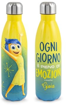 H&H Bottiglia Termica Inside Out, Personaggio Gioia, Acciaio Inox 18/10, 500 ml, Isolamento 12 Ore Caldo/6 Ore Freddo