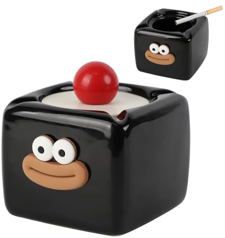 RoxNvm Cenicero con Tapa, Cenicero Exterior de CeráMica, Tormenta Robusta Copa de Ceniza, Portavasos para Fumadores, Tazas de Cenizas para Decoración de Interiores y Exteriores (Negro)