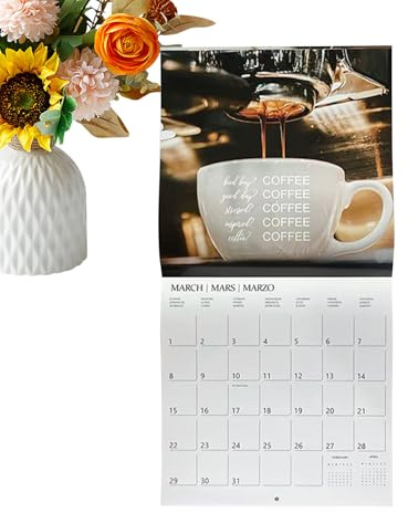 Calendrier mural 2026 - Motif café - Calendrier 2026 - Pour enseignants, bureau, étudiants, école, maison, famille, travail, salle de classe