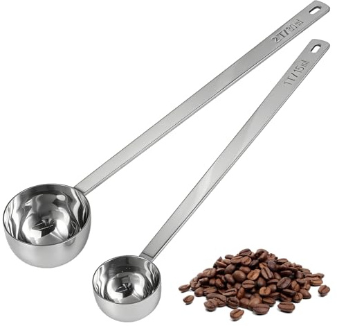 2 Stück Edelstahl Kaffeelöffel, 2 Größen Kaffeedosierlöffel, Kaffeelot