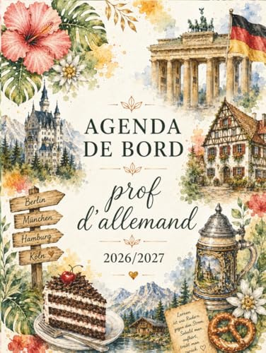 Agenda de Bord 2026/2027 Professeur d'Allemand : Cahier Relevé de Notes 15 Classes | Carnet de Bord Prof 2026-2027 Allemand, Calendrier Scolaires, Planificateur de Cours, Semainier | Format A4
