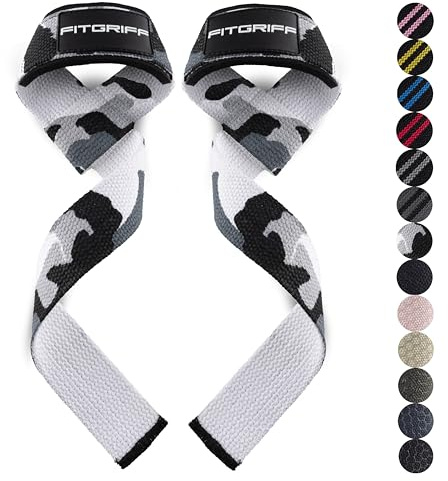 Fitgriff® Zughilfen (gepolstert) für Krafttraining, Bodybuilding, Fitness - Kreuzheben Gurte - Lifting Straps - für Frauen und Männer (Camo Grey)