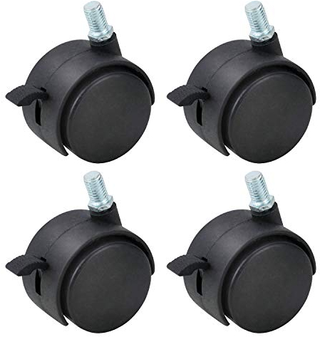 HOWDIA M8×1.25 Threaded Stem 1.5 Inch Nylon Swivel Caster Wheels with Brake – Floor-Protecting Light-Duty Replacement for Carts, Office Chairs & Furniture, Not fit for 5/16-18(30 kg Total, 4-Pack)