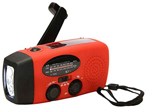 BSTCAR Radio à manivelle avec USB / chargeur de téléphone / lampe de poche 3 LED AM/FM/NOAA - Radio portable météo pour urgence, camping, survie, voyage, randonnée