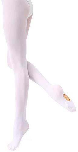 Monbessi Collant Danse Classique Fille Convertible pour Ballet Yoga Gymnastique Enfants Femmes Adulte (L, Blanc)