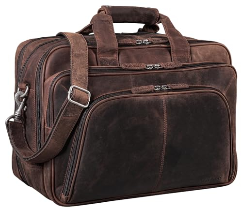 STILORD 'Calisto' Extra Große Arbeitstasche Leder Vintage Lehrertasche Aktentasche Office Bag XL Businesstasche für 2 Aktenordner 17 Zoll Laptoptasche Echtleder, Farbe:zamora - braun