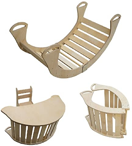 Kids Pikler Dreieck, Kletterdreieck mit Rutsche und Kletterbogen Holz- Verschiedenste Spielmöglichkeiten mit den Geräten (Set 2)