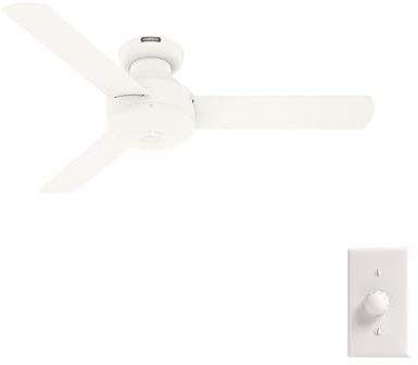 Hunter 44 inch Indoor Ceiling Fan No Light - White Modern Ceiling Fan without Light, 3 Blades, Low Profile Mount, For Bedroom, Living Room, or Kitchen, Wall Control - Presto 52402, Matte White