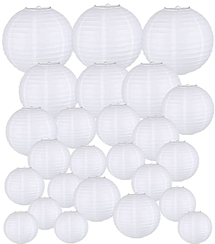 30 Pezzi Lanterne Cinesi, Lanterna di carta Rotonde da Appendere in Carta Lanterne per Decorazioni Domestiche, Feste e Matrimoni Diametro 10/15/20/25/30 cm