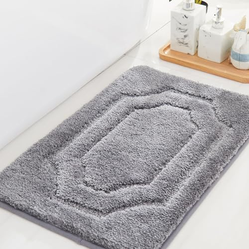 BEQHAUSE Badteppich rutschfeste, Weicher Badematte Waschbar Flauschig, Badezimmerteppich Wasserabsorbierend, Badvorleger für Dusche,Badewanne und Toilette, Grau, 40 x 60 cm