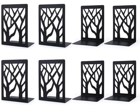 Gucass 4 Parr Buchstützen, Metall Bücherhalter für Regal Bookends, Buchstopper für Kinder Ordnerhalter DVD Unsichtbares Bücherregal, Book Holder Buchbeschwerer für Schule Zuhause Büro, Schwarz(A-Stil)