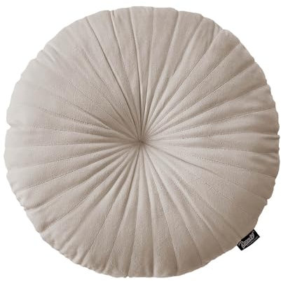 ROOM99 Milou - Cuscino rotondo, 45 cm, decorativo, in velluto, trapuntato, beige, 1 pezzo