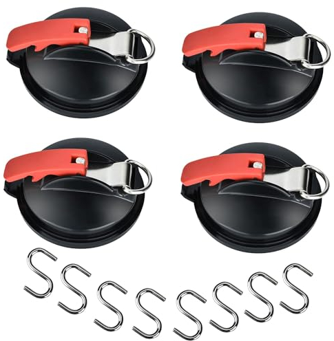 Forhome 4er Saugnapf Haken,Haken Saugnapf with 8 S Hooks,Starke Saughaken,Multifunctional Suction,Starke Saughaken Saugnapfset für Camping,Wohnmobil,Luggage, Planen, Auto Spanner